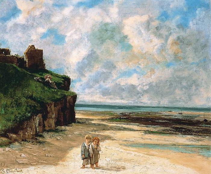 Gustave Courbet The Beach at Saint-Aubin-sur-Mer Norge oil painting art